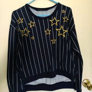 Small Blue Striped Sweater with Gold Embroidery Stars